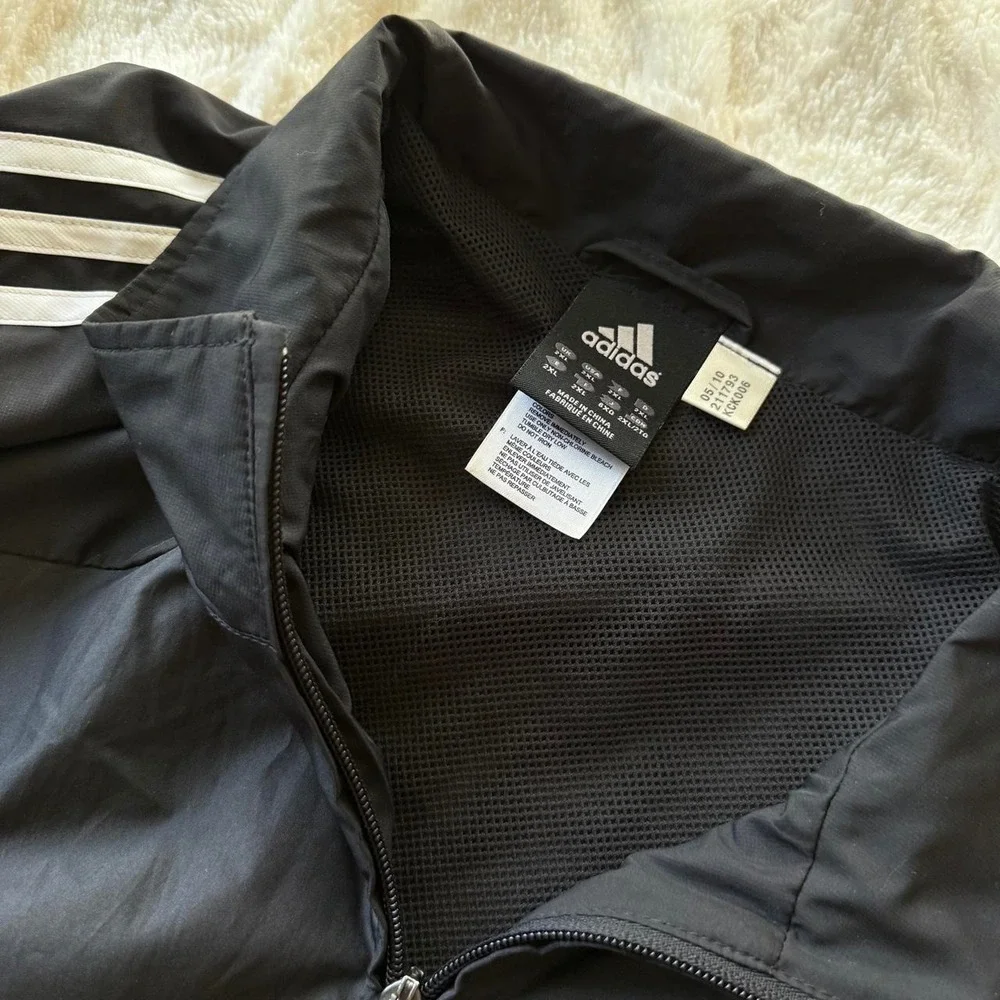 adidas Men's Black 3-Stripe Lightweight Zip Windbreaker Jacket 2XL